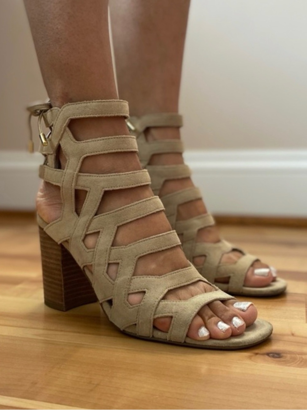 Franco Sarto Beige Suede Strappy Gladiator Heels